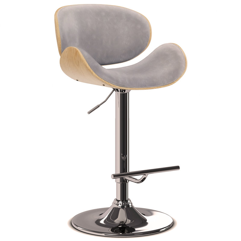 Bentwood Adjustable Swivel Bar Stool , Gray, Light Brown