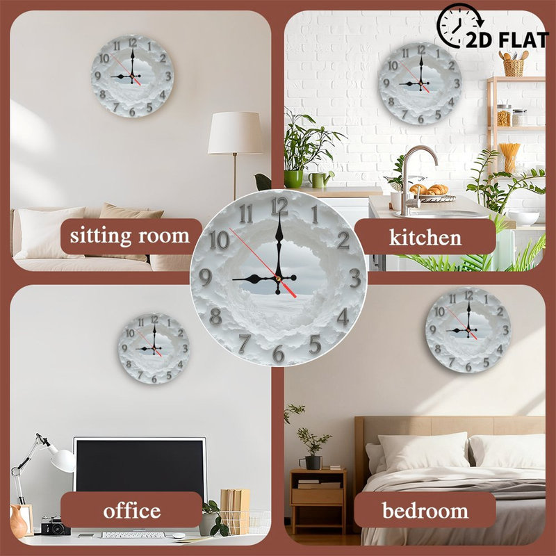 Horloge murale blanche paysage d'hiver