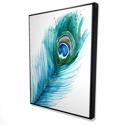 Long Peacock Feather - Illustrative Animals Framed Canvas Decor