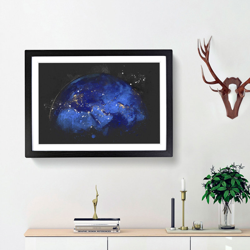 Earth View Paint Splash - Picture Frame Graphic Art, 62cm H x 87cm W x 2cm D, Black Framed