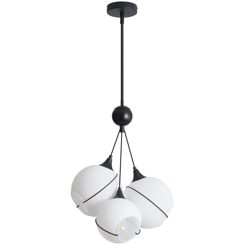3 - Light Modern Dimmable Globe Keyari With Frosted White Glass Shade, Noir mat
