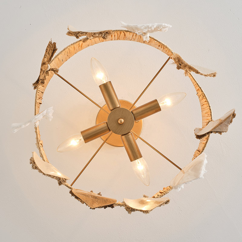 16" Boho 4-Light Handwoven Drum Dimmable Semi-Flush Mount Ceiling Light With Tassels, Gold Metal & Raffia Shade, Decorative Organic Modern Fixture