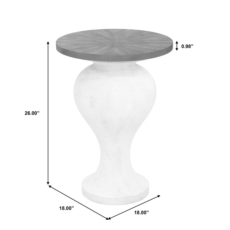 18" Round White and Brown Wood Urn Accent Table