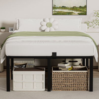 24 Inch High Queen Bed Frame with Storage Space,Heavy Duty Sturdy Mattress Foundation,Easy Assembly,No Box Spring Needed, Black