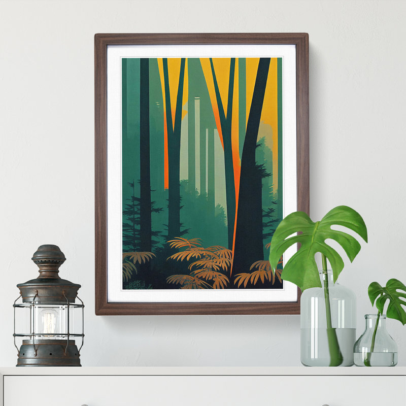 Blazing Forest - Print, 66cm H x 48cm W x 2cm D, Walnut Framed, White
