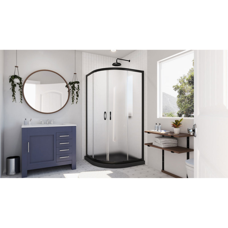 Prime 38" W x 38" D x 74.75" H Round Sliding Shower Enclosure with Base Included, Matte Black, Black