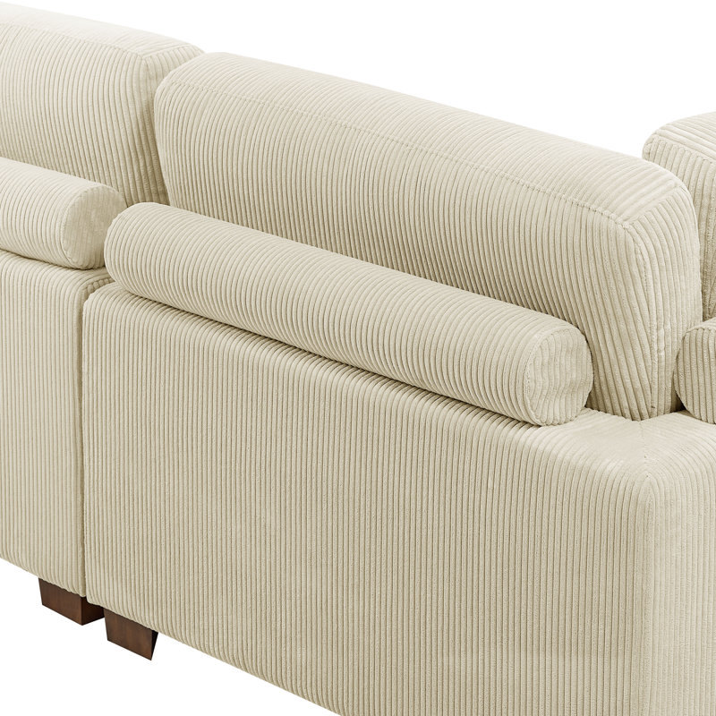 Azuri 7 - Piece Upholstered Sectional, Beige Corduroy