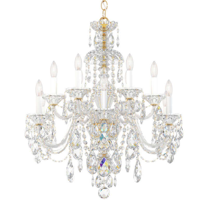 Sterling 12 - Light Glass Chandelier, Polished Silver, Swarovski Spectra, 220 V