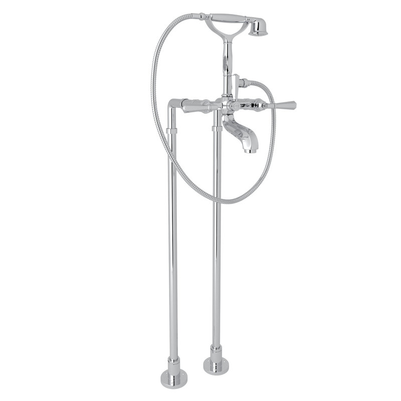 Palladian® Floor Mount Tub Filler, Polished Chrome, Industrial Metal Lever Handle