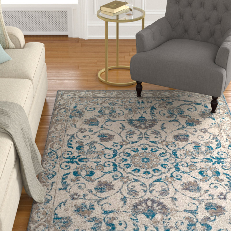 Tapis traditionnel intérieur / extérieur bleu Innisbrook, Rectangle 5 pi x 8 pi