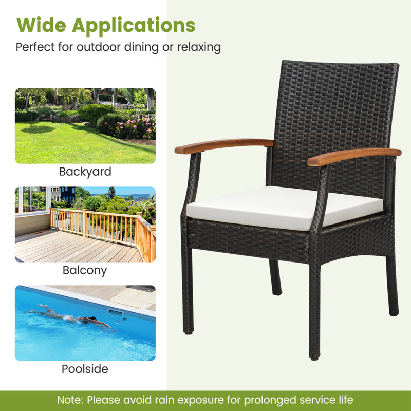 Gymax Set of 9 Patio Rattan Dining Set w/ Acacia Wood Table & Cushions 1.9'' Umbrella Hole