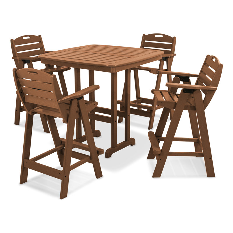 POLYWOOD Nautical 5-Piece Bar Set, Teak