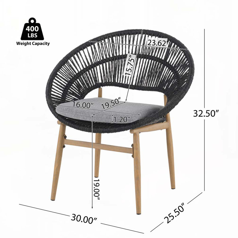 Chaise d'extérieur en osier de style papasan, Gris foncé, Noir