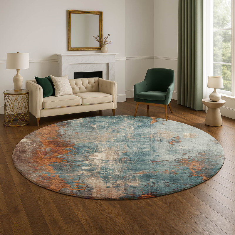 Premium Machine Washable Medena AMF1870 Abstract Rug, Round 8'