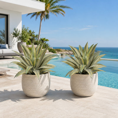 Ensemble de 2 piquets artificiels en agave de 15 po - ensemble de 2 tiges succulentes à feuilles épineuses jaunes à bord étroit et épineux, résistant aux intempéries sans pot pour la décoration paysagère