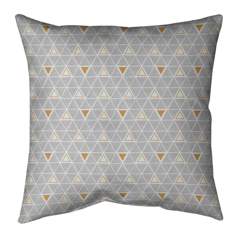Coussin décoratif triangles dessinés à la main, H 14 po x l 14 po, Bourre en polyester, Orange