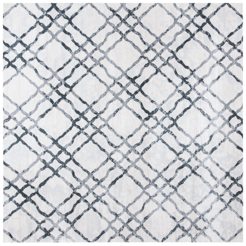 Peaks Geometric Ivory/Gray Area Rug, Square 6'7"