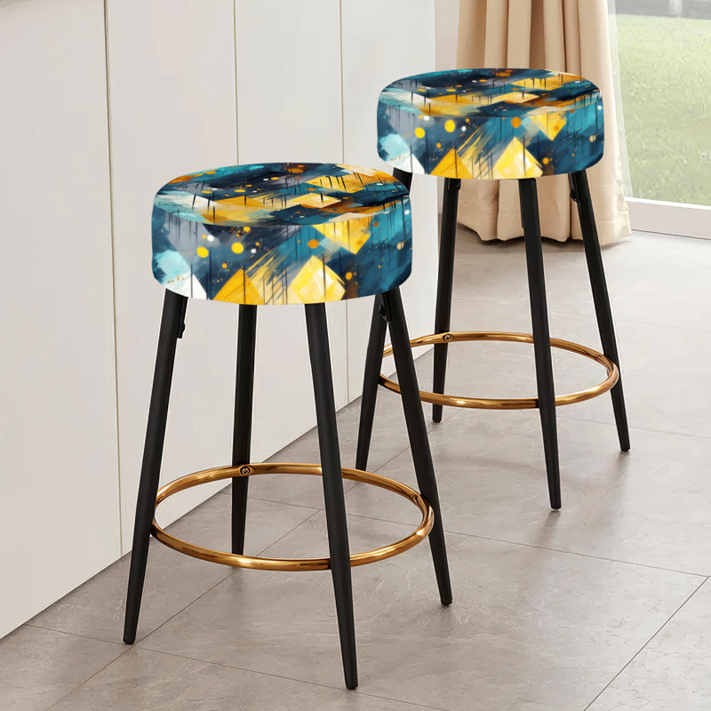 Ensemble de 2 tabourets de bar géométriques beiges et bleus