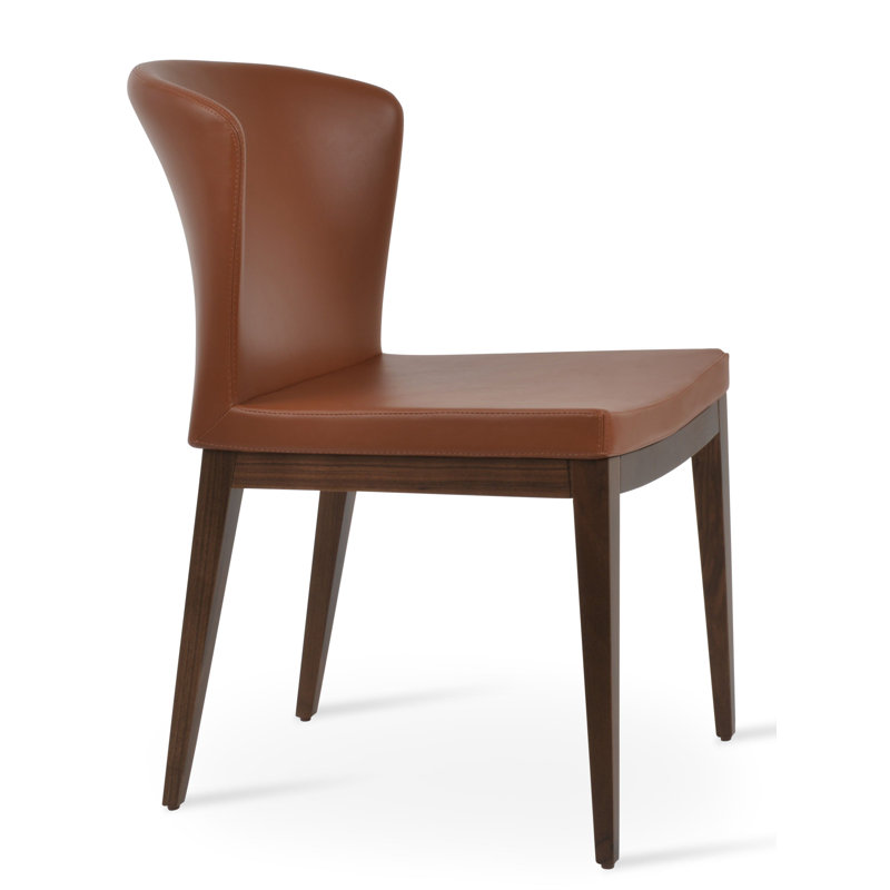 Capri Wood Side Chair, American Walnut, Caramel Faux Leather