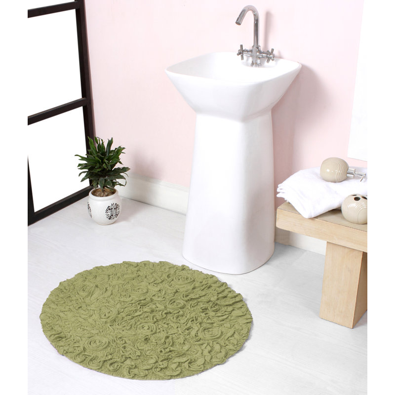 Tapis de bain rond 100% coton de la collection Bell Flower, Vert