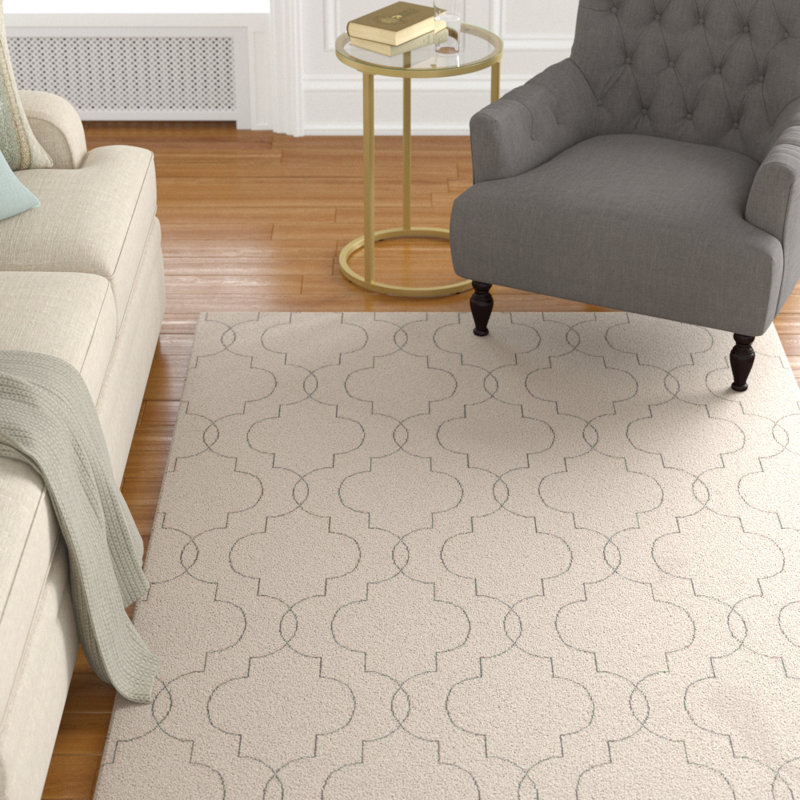 Tapis géométrique gris / beige en laine tissé à la main Amenia, Rectangle 9 pi x 13 pi