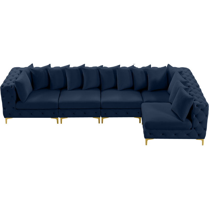 Iyeshia Velvet L-Shaped Sectional Reversible, Navy Velvet
