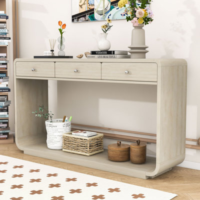 Versatile Console Table with Bottom Shelf, Drawers and Curved Legs