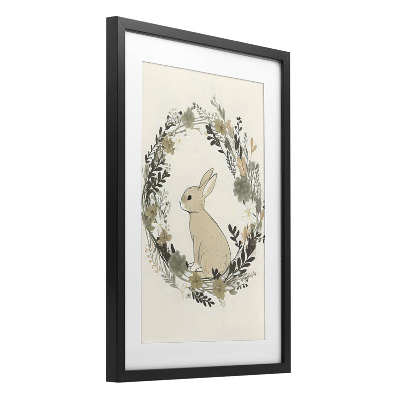 «Pastoral Bunny Wreath», reproduction encadrée sous verre, design by Creative Studio, H 23 po x l 17 po, Cadre noir minuit
