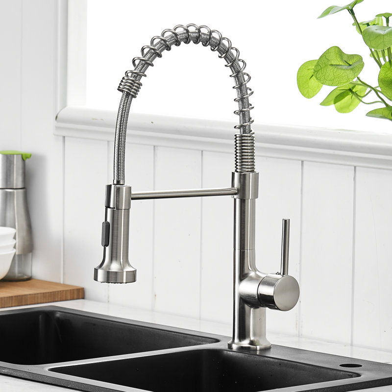 Contemporary Kitchen Sink Faucet With Pull Down , Brushed Nickel, 360 Rotation, Easy Handling Nickel Ideal For Use