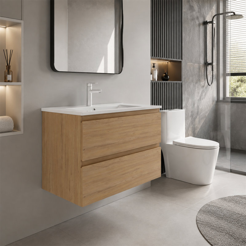 Meuble-lavabo mural suspendu de 24 pouces, Chêne