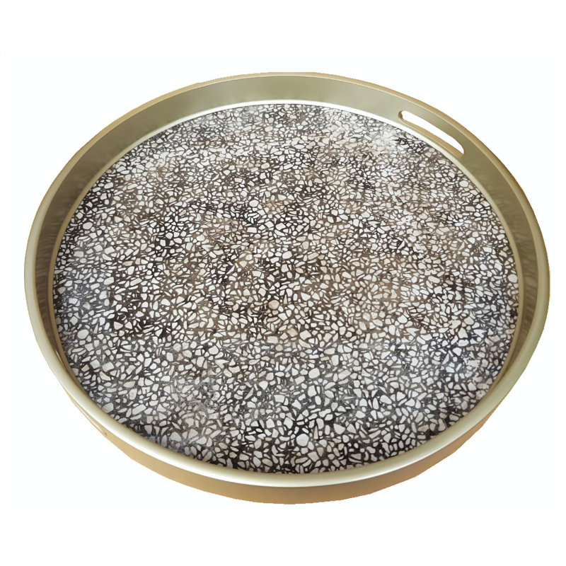 Handmade Reverse Painted Mirror Round Tray in Terrazzo