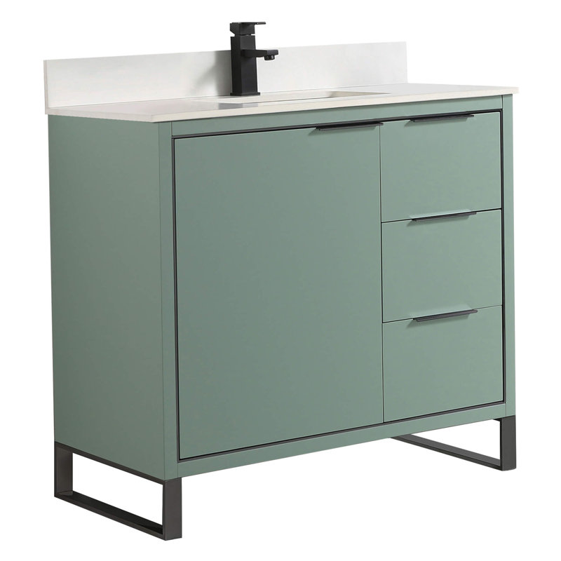 Geselle 36'' Single Bathroom Vanity with Stone Top, Matte Black, Mint Green