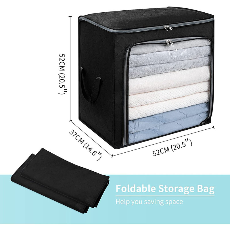 Foldable Closet Organizers For Bedroom, Blankets, Bedding, Storage Bags With Reinforced Handle, Sturdy Zipper And Clear Window, 100L Large Capacity