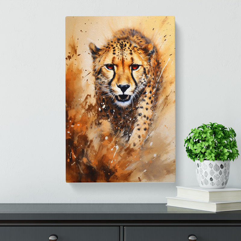 Cheetah Action Painting No.2 - Wrapped Canvas, 50cm H x 35cm W x 3cm D