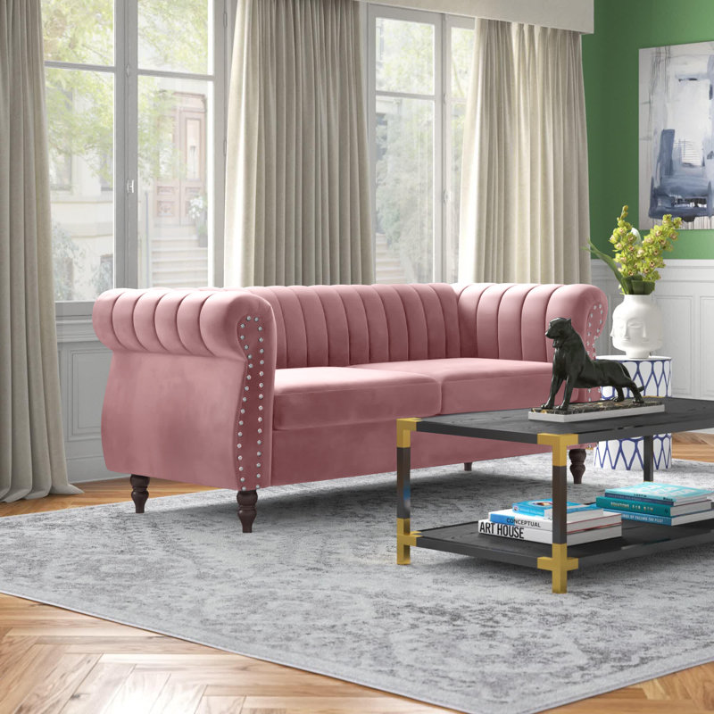 Titus 76.4'' Velvet Sofa, Pink Velvet