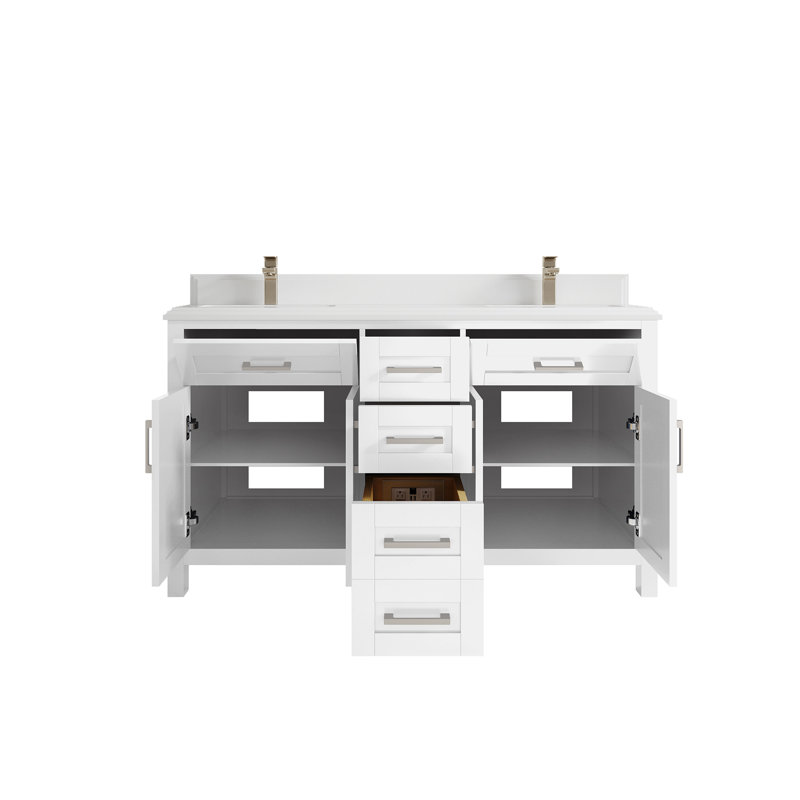 60'' Double Bathroom Vanity with Top, White