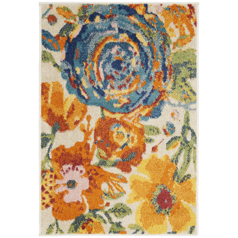 Tapis ivoire traditionnel à motif floral Lakenya, Rectangle de 2 pi x 3 pi