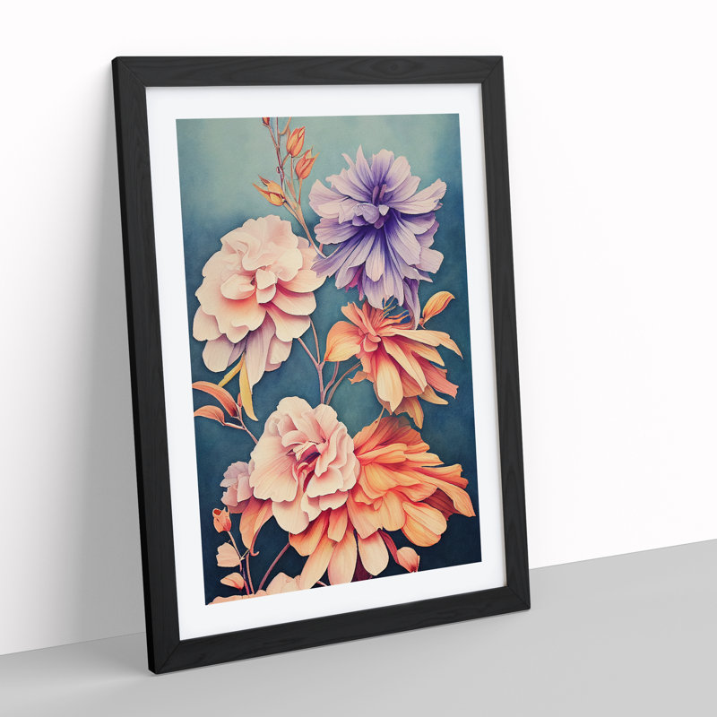 Stunning Watercolour Flowers No.3 - Single Picture Frame Painting, Black Framed, 64cm H x 46cm W x 2cm D
