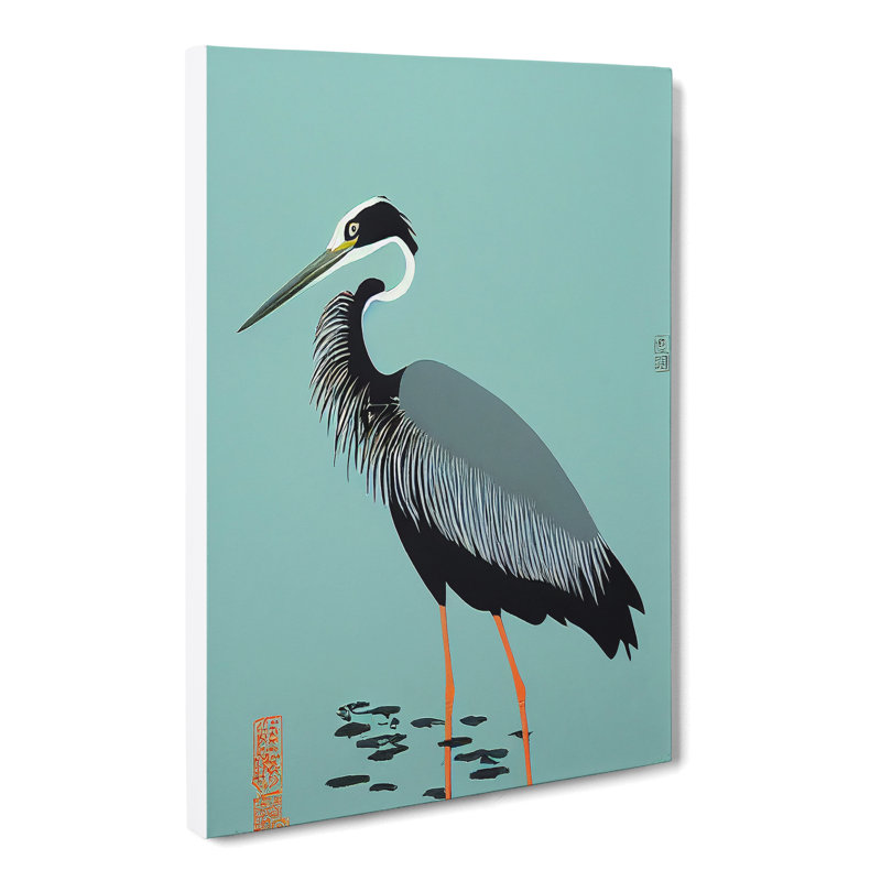 Heron Bird Japanese - Wrapped Canvas, 60cm H x 40cm W x 3cm D