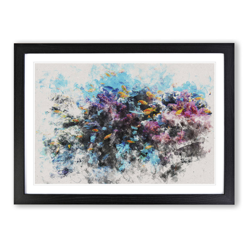 Coral Reef and Fish Vol.1 - Picture Frame Painting, Black, 65cm H x 90cm W x 2cm D