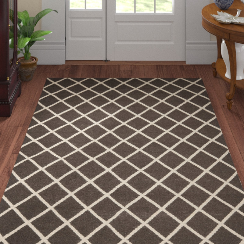 Mccall Hand Woven Flat Weave Wool/Cotton Geometric Rug in Brown/Ivory, Rectangle 6' x 9'