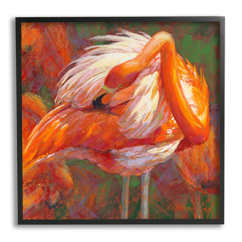 «Preening Flamingo Wildlife», estampe numérique par Rita Kirkman, H 12 po x l 12 po x P 1,5 po, Giclée encadrée noir minuit