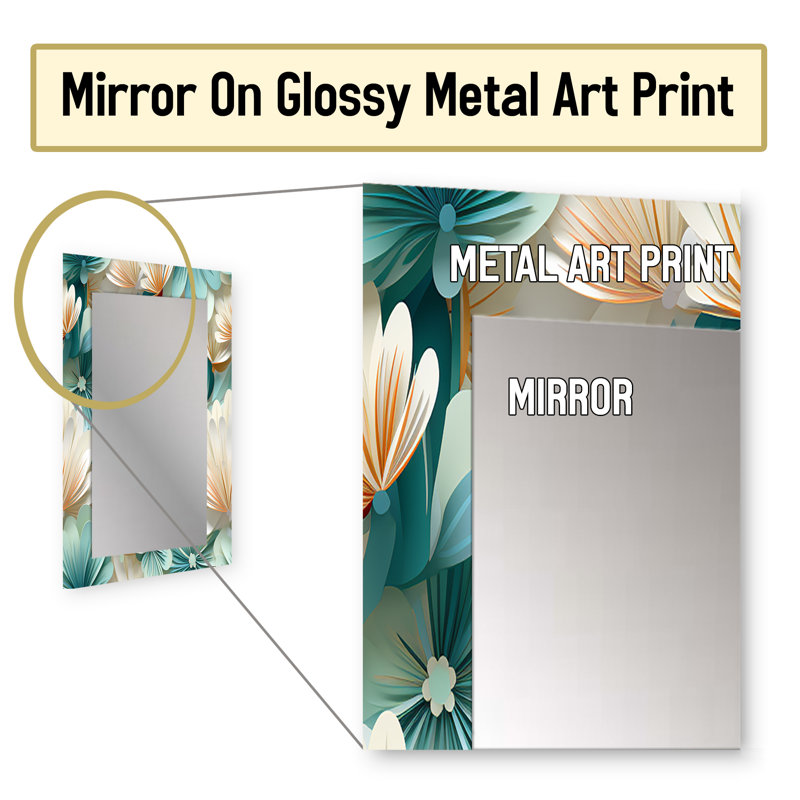 Altier White And Green Coastal Escape - Coastal Large Mirror, Nautical Decorative Wall Mirror, Printed Metal Art, 32" x 24"