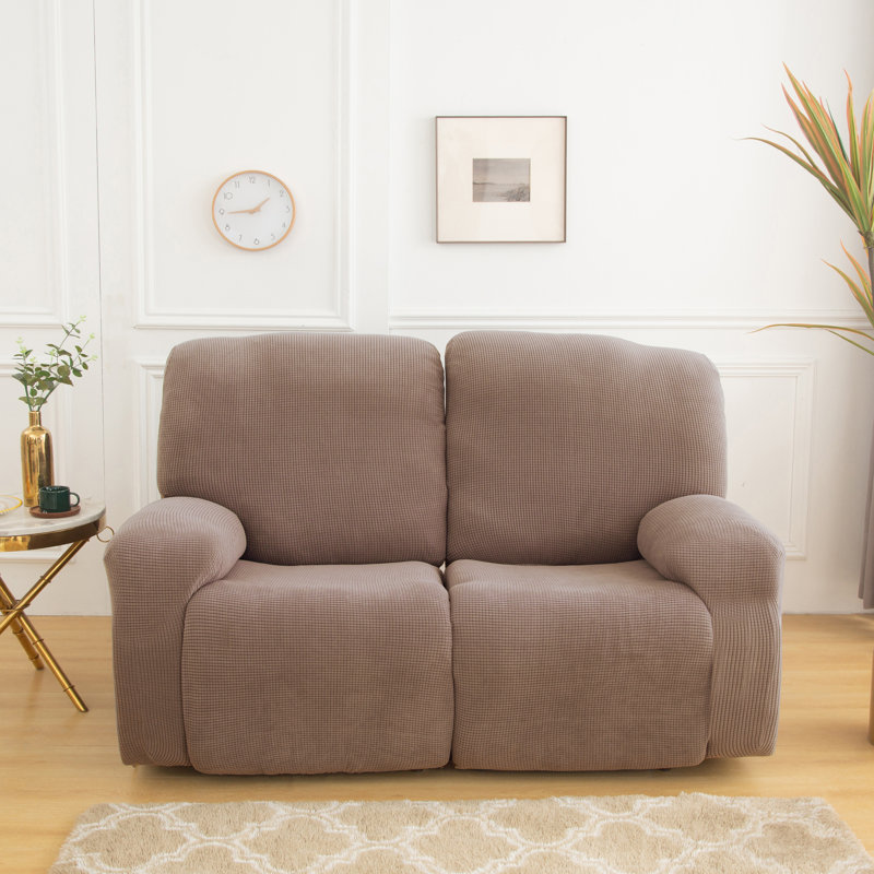 Housse pour fauteuil inclinable à coussins carrés/rectangulaires, Mélange de polyester brun clair