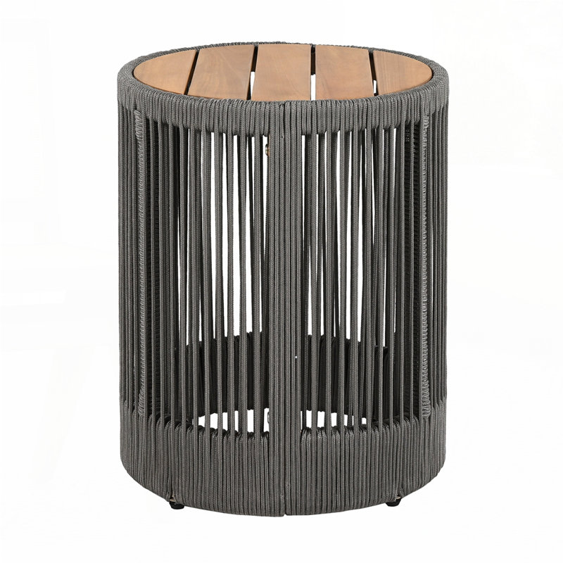 Table d'appoint d'extérieur en corde de rotin et bois d'acacia, Gris / teck