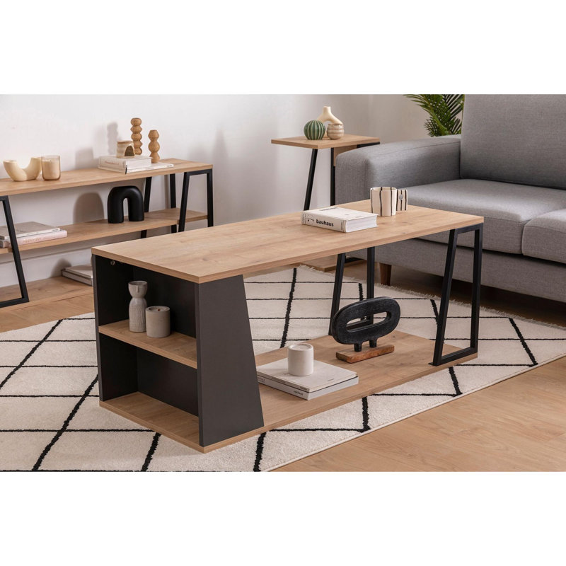 Table basse élégante avec structure en métal, saphir et noir, 47,2 po x 19,7 po x 19,1 po | 100% panneau de particules enduit de mélamine, épaisseur: 0,7 pouce | Design moderne parfait pour le salon, élégant et durable