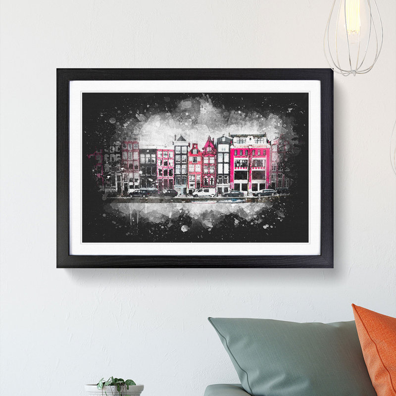 Wintertime In Amsterdam Netherlands - Single Picture Frame Print on MDF, 62cm H x 87cm W x 2cm D, Black Framed