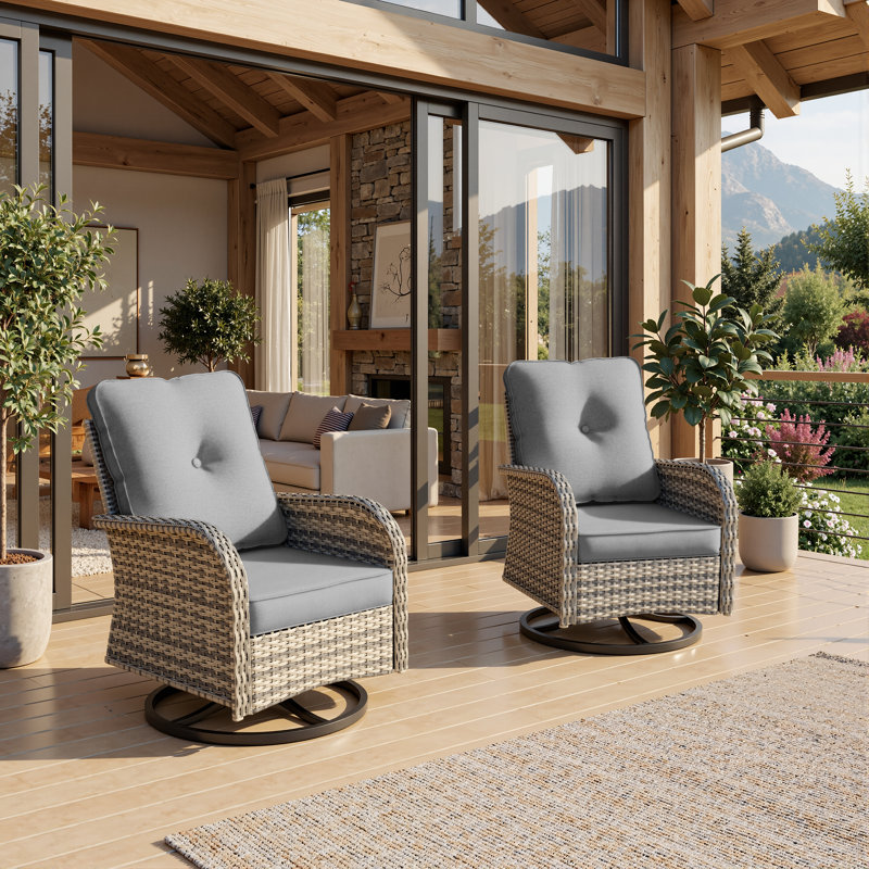  Chaises de patio à bascule pivotantes toutes saisons avec coussins, Gris