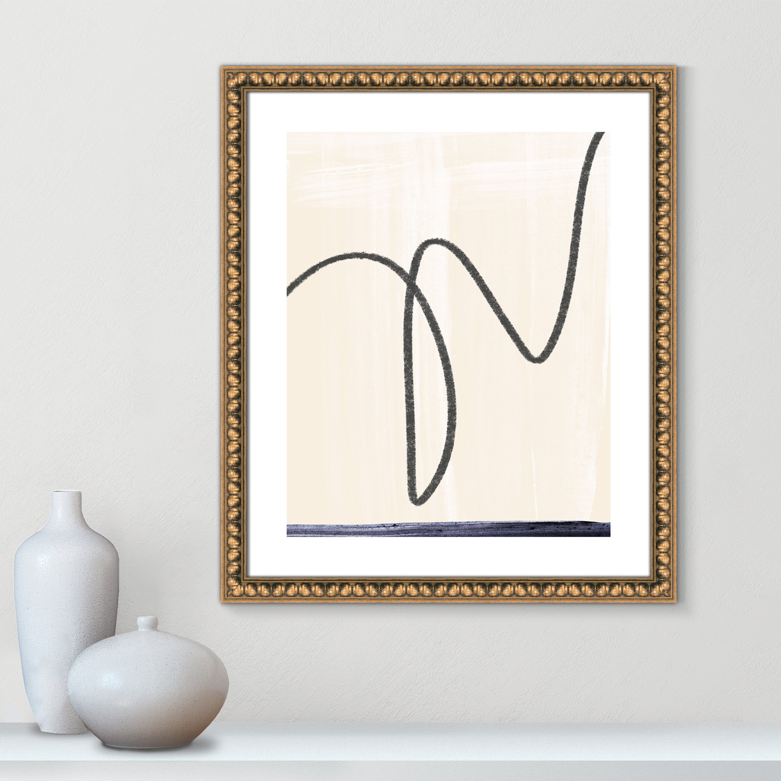 Tigerlily "Departured I" Painting, 26.5" H x 22.5" W x 1.13" D, Gold Bead Framed Paper