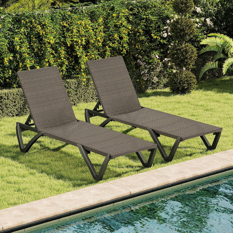 Patio Chaise Lounge Outdoor Aluminum Polypropylene Chair with Adjustable Backrest, Rattan